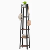 HOMCOM Porte-Manteau avec 4 Niveaux, Portant à Vêtements Autonome, 8 Crochets, 4 Étagères, Style Industriel, Métal, Aggloméré, Marron(m-1)