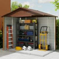 Outsunny Magazie de Gradina, Suport pentru Unelte din Otel cu Usi Glisante si Orificii de Aerisire, 196x236x208 cm, Maro(m-9)