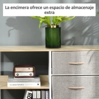HOMCOM Cajonera de Tela Cómoda de Tela con 3 Cajones Plegables y 2 Estantes Abiertos 80x29x71 cm Natural y Gris Claro(m-5)