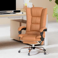 Vinsetto High Back Vibration Massage Office Chair, Heated Reclining PU Leather Computer Chair with 135° Reclining Back and Footrest, Light Brown(m-2)