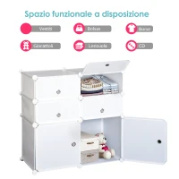 HOMCOM Armadio Scarpiera Salvaspazio, Scarpiera da Ingresso in Plastica, Armadio Modulare per Salotto e Ingressi, Scaffale Portascarpe, Multiuso 75x37x73cm, Bianco(m-4)