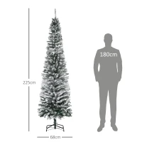 HOMCOM Kunstmatige Kerstboom 225 cm Potlood Den met Sneeuw, 738 Toppen voor binnen(m-3)