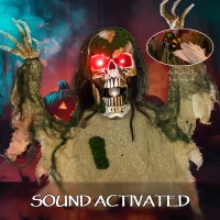 Outsunny Halloween Animated Skeleton with Glowing LED Eyes, Half-Body Scary Halloween Decorations, Battery Operated, Indoor Party Props(m-5)