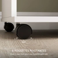 HOMCOM Armoire penderie meuble de rangement mobile 6 roulettes 120 x 40 x 128 cm en bois blanc(m-6)