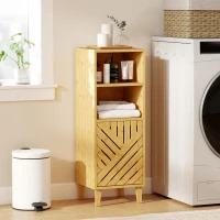 HOMCOM Meuble de salle de bain, meuble de rangement avec 1 placard, 2 compartiment ouvert, 32 x 30 x 90 cm, effet bois naturel(m-8)