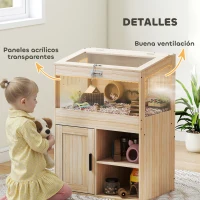 PawHut Jaula para Hámster con Espacio de Almacenaje Paneles Acrílicos Visibles Estante Ajustable 60x40x82,5 cm Natural(m-7)