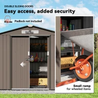 Outsunny 7 x 4ft Metal Garden Shed, Outdoor Storage Tool House with Ventilation Slots, Foundation Kit and Lockable Double Doors, Brown(m-5)