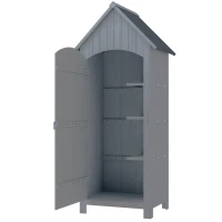 Outsunny Wooden Garden Storage Shed with 3 Shelves, Outdoor Tool Storage Cabinet with Tilt Roof and Lockable Door, 77.5 x 54.2 x 179.5 cm, Grey(m-11)