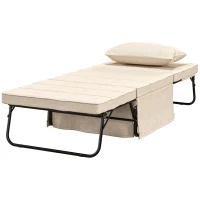 HOMCOM Sillón Cama Tapizado en Lino con Respaldo Ajustable de 5 Niveles Almohada Acolchada 75x80x74 cm Crema(m-11)