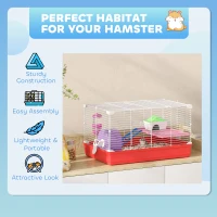 PawHut Hamster Cage, Small Gerbil Cage 2 Tiers Portable w/ Handle, Exercise Wheel, Water Bottle, Dishes(m-7)