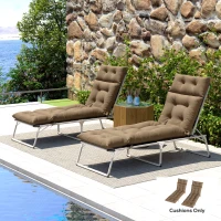 Outsunny Set of Two 190 x 56cm Sun Lounger Cushions - Khaki(m-2)