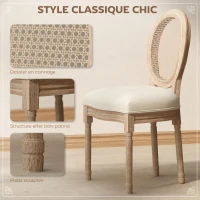 HOMCOM Lot de 2 chaises de Salle à Manger - Chaise de Salon médaillon Style Louis XVI - Bois Massif sculpté, patiné - Dossier cannage - Aspect Lin Crème(m-4)