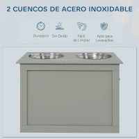 PawHut Comedero Elevado para Perros Grandes con 2 Cuencos de 2000ml y Almacenamiento Oculto 60x30x41 cm Gris(m-5)