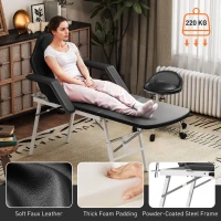 HOMCOM Portable Massage Table, 3 Section Adjustable Beauty Bed, Foldable Massage Bed with Face Hole, Recliner Chair with Removable Headrest and Armrests for Spa, Lash, Tattoo, Black(m-6)