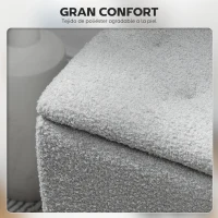 HOMCOM Banco Almacenaje Plegable Capacidad de 57 L 95x38x45 cm Tapizado en Borreguito Pie de Cama para Salón Dormitorio Gris(m-6)