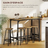 HOMCOM Ensemble table haute et 4 tabourets avec Repose-Pieds, métal noir et aspect bois pour cuisine salle à manger(m-5)