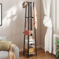 HOMCOM Industrial-Style Four Shelf Coat Stand - Grey/Black(m-7)