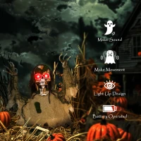 Outsunny Halloween Animated Skeleton with Glowing LED Eyes, Half-Body Scary Halloween Decorations, Battery Operated, Indoor Party Props(m-6)