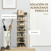 HOMCOM Zapatero Estrecho de 7 Niveles Capacidad de 6 Pares de Zapatos para Entrada Dormitorio y Pasillo 32x30x104 cm Roble(m-4)