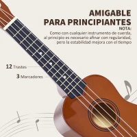 HOMCOM Ukelele Soprano para Principiantes con 4 Cuerdas de Nylon Ajustables Juguete educativo 53x17,5x6,2cm Marrón(m-5)