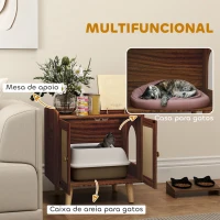 PawHut Móvel Caixa de Areia para Gatos com Tapetes de Sisal Pés de Madeira 55x43x59,6 cm Castanho Rústico(m-4)