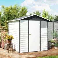 Outsunny 9x 6FT Metal Outdoor Garden Shed, Galvanised Tool Storage Shed w/ Sloped Roof, Lockable Door for Patio Lawn, Dark Grey(m-9)