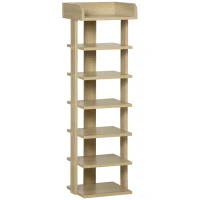 HOMCOM Schmales Schuhregal mit 7 Ebenen, Platz für 6 Paare Schuhe für Eingangsbereich Schlafzimmer und Flur 32x30x104 cm Eiche(m-6)