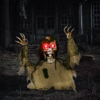 Outsunny Halloween Animated Skeleton with Glowing LED Eyes, Half-Body Scary Halloween Decorations, Battery Operated, Indoor Party Props(m-2)