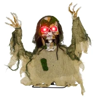 Outsunny Halloween Animated Skeleton with Glowing LED Eyes, Half-Body Scary Halloween Decorations, Battery Operated, Indoor Party Props(m-11)