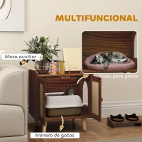PawHut Mueble Arenero para Gatos Mesa Auxiliar con Puertas con Esteras de Sisal para Salón Dormitorio 55x43x59,6 cm Marrón(m-4)