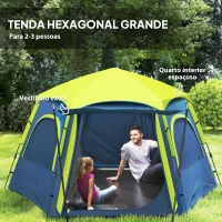 Outsunny Tenda de Campismo para 2-3 Pessoas Dobrável com Fácil Instalação e Bolsa de Transporte 280x240x155 cm Azul e Verde(m-5)