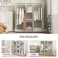 HOMCOM Armoire penderie meuble de rangement mobile 6 roulettes 120 x 40 x 128 cm en bois blanc(m-5)