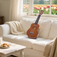 HOMCOM Ukelele Soprano para Principiantes con 4 Cuerdas de Nylon Ajustables Juguete educativo 53x17,5x6,2cm Marrón(m-9)