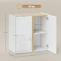 HOMCOM Buffet de alta brillantez, mueble de almacenamiento con 2 puertas de cierre suave y estante ajustable, 80x40x80cm, blanco(m-3)