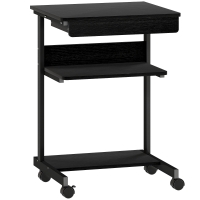 HOMCOM Escritorio PC con Cajón Deslizable, 2 Estantes y 4 Ruedas, en Madera y Metal, 56x51x79 cm, Negro
