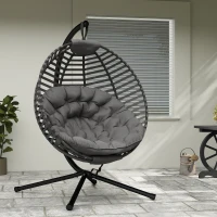Outsunny Hängesessel mit Gestell, Eiförmiger Hängeschaukel mit weichem Sitzpolstern,faltbar Hängematte für den Außenbereich Schaukelsessel Indoor Outdoor, Terrasse, Garten, Grau(m-9)