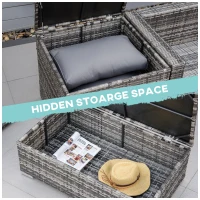 Outsunny 6PC Rattan Corner Sofa Set Wicker 4 Seater Garden Storage Coffee Table Conversation Ottoman Outdoor Weave Furniture w/ Cushion Grey(m-6)