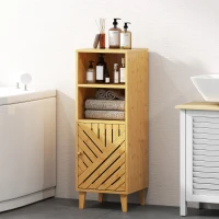 HOMCOM Armadio da Bagno Stretto Mobiletto da Bagno con 2 Ripiani Aperti Porta e Gambe in Bambù 32x30x90 cm Naturale(m-5)