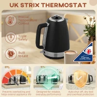 HOMCOM Stainless Steel Kettle and Toaster Set, 1.7L 3000W Rapid Boil Jug Kettle with UK Strix Thermostat, Limescale Filter, 4 Slice Toaster with 7 Browning Controls, Crumb Tray, Black and Silver Tone(m-5)