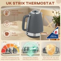 HOMCOM Stainless Steel Kettle and Toaster Set, 1.7L 3000W Rapid Boil Jug Kettle with UK Strix Thermostat, Limescale Filter, 4 Slice Toaster with 7 Browning Controls, Crumb Tray, Grey and Silver Tone(m-5)