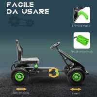 HOMCOM Go Kart a Pedali per Bambini 5-12 Anni con Sedile Regolabile, in Metallo e PP 121x58x61 cm, Verde e Nero(m-5)