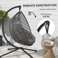 Outsunny Hängesessel mit Gestell, Eiförmiger Hängeschaukel mit weichem Sitzpolstern,faltbar Hängematte für den Außenbereich Schaukelsessel Indoor Outdoor, Terrasse, Garten, Grau(m-7)