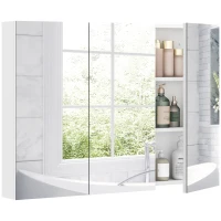 HOMCOM Armadio da Bagno con Specchio Armadio a Parete con 3 Porte Ripiani Regolabili 91,5x11,5x65 cm Bianco(m-1)