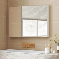 HOMCOM Armario de Baño con Espejo Armario de Pared con 3 Puertas Estantes Ajustables 91,5x11,5x65 cm Blanco(m-8)