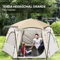 Outsunny Tenda de Campismo para 2-3 Pessoas Dobrável com Fácil Instalação e Bolsa de Transporte 280x240x155 cm Branco e Bege(m-5)