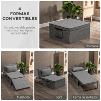 HOMCOM Sillón Cama Tapizado en Lino con Respaldo Ajustable de 5 Niveles Almohada Acolchada 75x80x74 cm Gris(m-4)