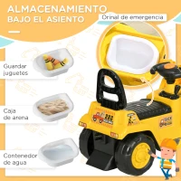 HOMCOM Excavadora para Niños de 18 a 48 Meses con Pala Delantera Bocina Volante y Compartimento Oculto 80x26,5x39 cm Amarillo(m-6)