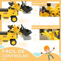 HOMCOM Excavadora para Niños de 18 a 48 Meses con Pala Delantera Bocina Volante y Compartimento Oculto 80x26,5x39 cm Amarillo(m-5)