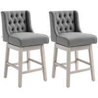 HOMCOM Juego de 2 Taburetes de Bar con Respaldo Taburetes Altos de Cocina Giratorios 180° Patas de Madera 46x57x101 cm Gris(m-10)