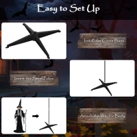 Outsunny 170 cm Life Size Halloween Animated Standing Witch & Staff with Glowing LED Eyes, Spooky Witch Scary Halloween Decorations, Battery Operated, Indoor Party Props(m-7)